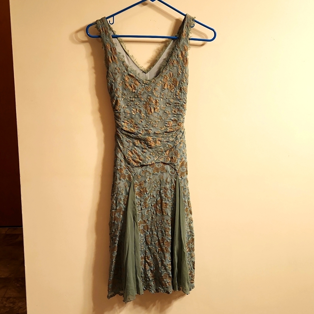 Heart Moon Star Dress XS Green with Gold Lace